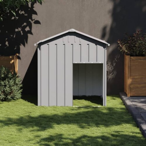 Dog House with Roof Light Grey 117x103x123cm Galvanised Steel - Image 2