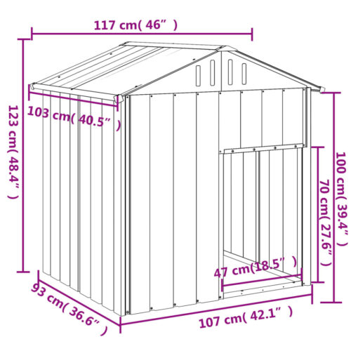 Dog House with Roof Light Grey 117x103x123cm Galvanised Steel - Image 5