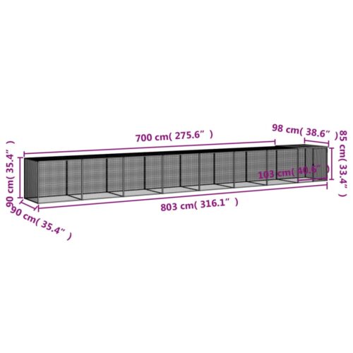 Chicken Cage with Roof Light Grey 803x98x90cm Galvanised Steel - Image 9