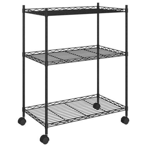 3-Tier Storage Rack with Wheels 60x35x81cm Black 150KG