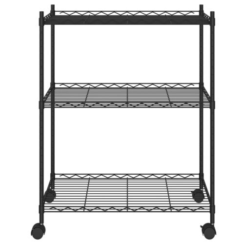 3-Tier Storage Rack with Wheels 60x35x81cm Black 150KG - Image 3