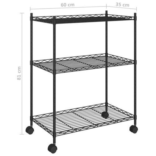 3-Tier Storage Rack with Wheels 60x35x81cm Black 150KG - Image 7