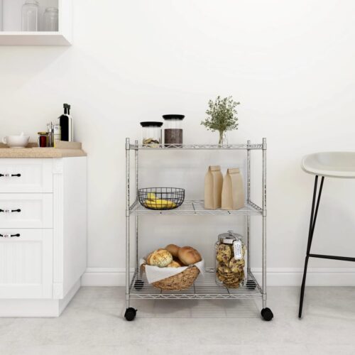 3-Tier Storage Rack with Wheels 60x35x81cm Chrome 150KG - Image 2