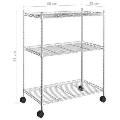 3-Tier Storage Rack with Wheels 60x35x81cm Chrome 150KG - Image 7