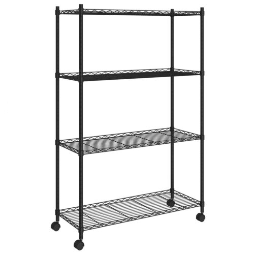 4-Tier Storage Shelf with Wheels 90x35x142cm Black 200KG
