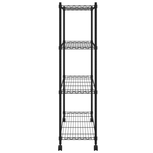 4-Tier Storage Shelf with Wheels 90x35x142cm Black 200KG - Image 4