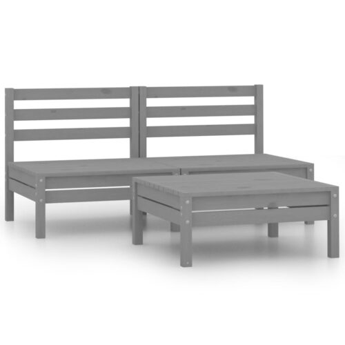 3-Piece Garden Lounge Set Grey Solid Wood Pine