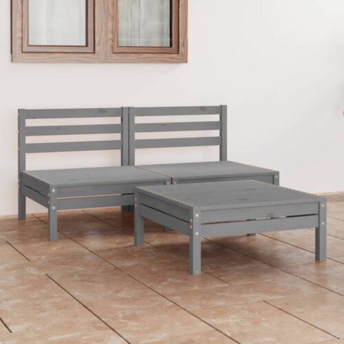 3-Piece Garden Lounge Set Grey Solid Wood Pine - Image 2