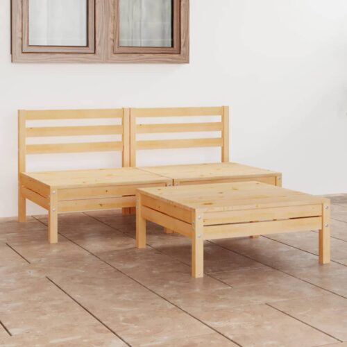 3-Piece Garden Lounge Set Solid Wood Pine - Image 2