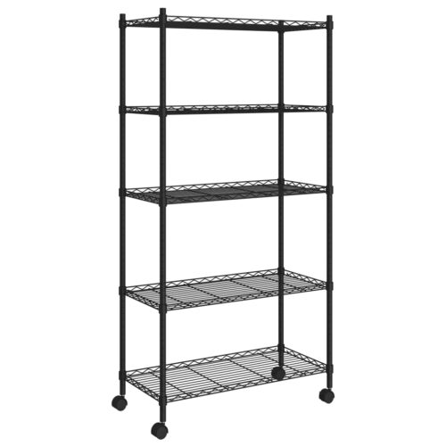 5-Tier Storage Shelf with Wheels 75x35x155cm Black 250KG