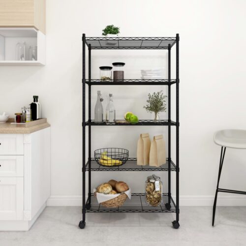 5-Tier Storage Shelf with Wheels 75x35x155cm Black 250KG - Image 2