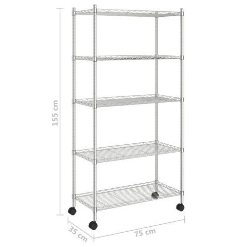 5-Tier Storage Shelf with Wheels 75x35x155cm Chrome 250KG - Image 7