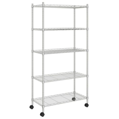 5-Tier Storage Shelf with Wheels 75x35x155cm Chrome 250KG - Image 8