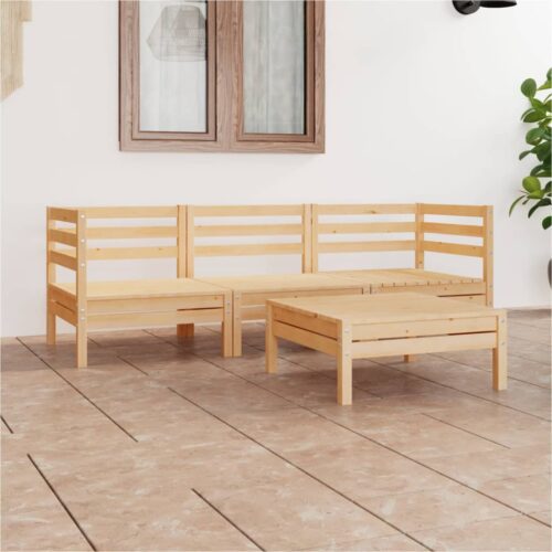 4-Piece Garden Lounge Set Solid Wood Pine - Image 2