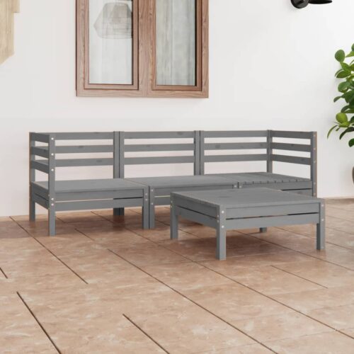 4-Piece Garden Lounge Set Grey Solid Wood Pine - Image 2