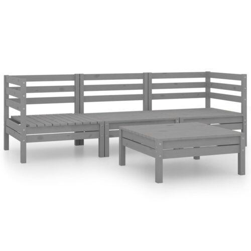 4-Piece Garden Lounge Set Grey Solid Wood Pine - Image 13
