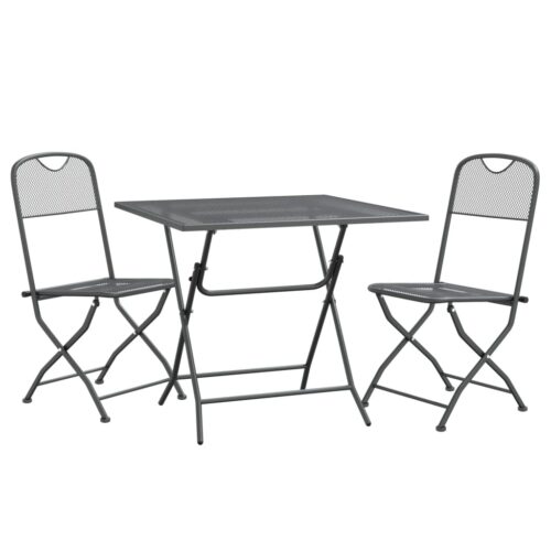 3-Piece Garden Dining Set Expanded Metal Mesh Anthracite - Image 3