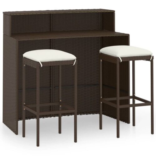 3pc Outdoor Bar Set Garden Patio Lounge Wicker Dining Table Stools Chairs Furniture
