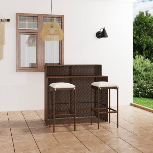 3pc Outdoor Bar Set Garden Patio Lounge Wicker Dining Table Stools Chairs Furniture - Image 2