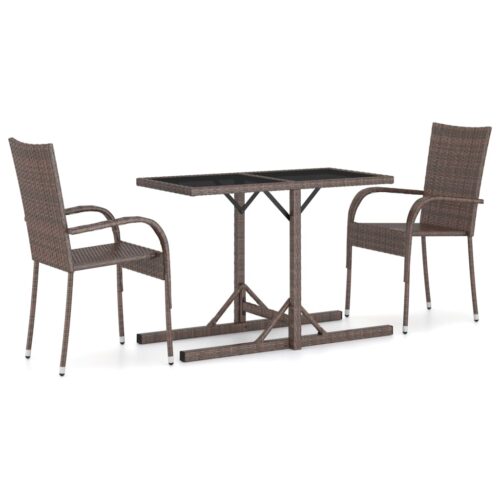 3-Piece Garden Dining Set Brown