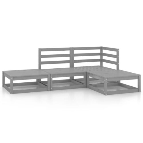 4-Piece Garden Lounge Set Grey Solid Pinewood