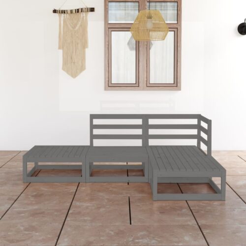 4-Piece Garden Lounge Set Grey Solid Pinewood - Image 2