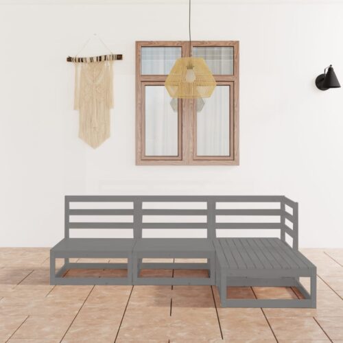 4-Piece Garden Lounge Set Grey Solid Pinewood - Image 2