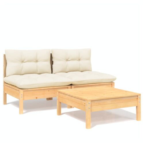 3-Piece Garden Sofa Set with Cream Cushions Outdoor Patio Lounge Furniture Pinewood - Image 10