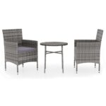 3-Piece Garden Dining Set Poly Rattan Grey