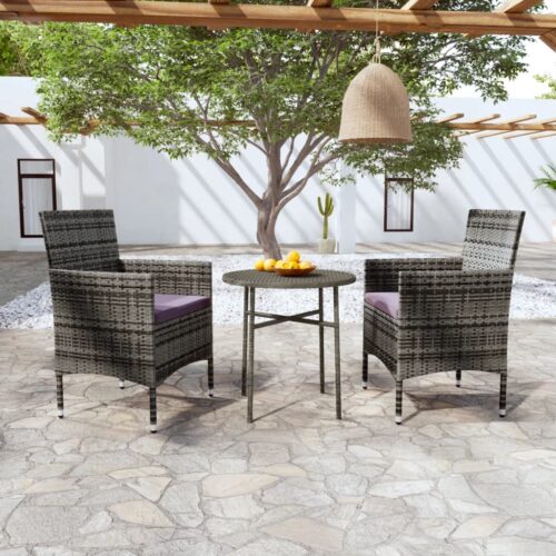 3-Piece Garden Dining Set Poly Rattan Grey - Image 2