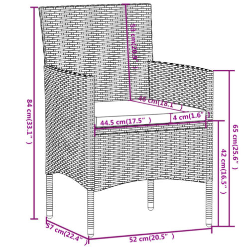 3-Piece Garden Dining Set Poly Rattan Grey - Image 8