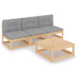 4-Piece Garden Sofa Set with Cushions Outdoor Patio Lounge Furniture Solid Pinewood