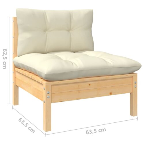 3-Piece Garden Sofa Set with Cream Cushions Outdoor Patio Lounge Furniture Solid Wood Pine - Image 7