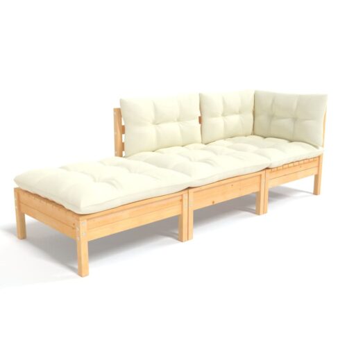 3-Piece Garden Sofa Set with Cream Cushions Outdoor Patio Lounge Furniture Solid Wood Pine - Image 9