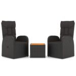 3-Piece Garden Lounge Set Black Poly Rattan Solid Wood Acacia