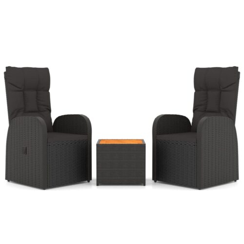 3-Piece Garden Lounge Set Black Poly Rattan Solid Wood Acacia