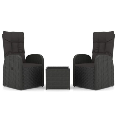 3-Piece Garden Lounge Set Black Poly Rattan Steel