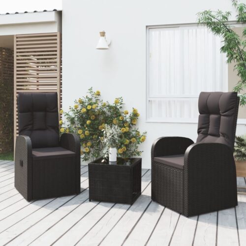 3-Piece Garden Lounge Set Black Poly Rattan Steel - Image 2