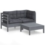 3-Piece Garden Sofa Set with Anthracite Cushions Outdoor Patio Lounge Furniture Pinewood