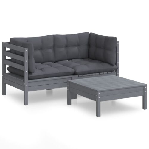 3-Piece Garden Sofa Set with Anthracite Cushions Outdoor Patio Lounge Furniture Pinewood