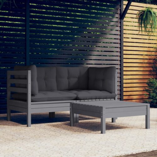 3-Piece Garden Sofa Set with Anthracite Cushions Outdoor Patio Lounge Furniture Pinewood - Image 2
