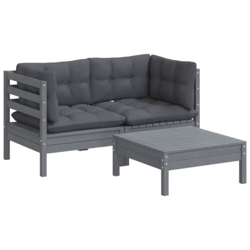 3-Piece Garden Sofa Set with Anthracite Cushions Outdoor Patio Lounge Furniture Pinewood - Image 3