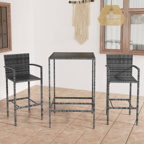 3pcs Outdoor Bar Set Garden Patio Lounge Wicker Rattan Dining Bar Stools Table - Image 2