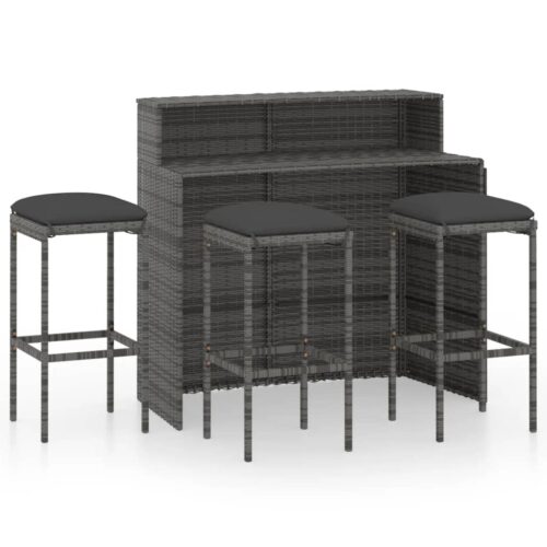 4-Piece Garden Bar Set with Cushions Outdoor Patio Lounge Furniture Grey