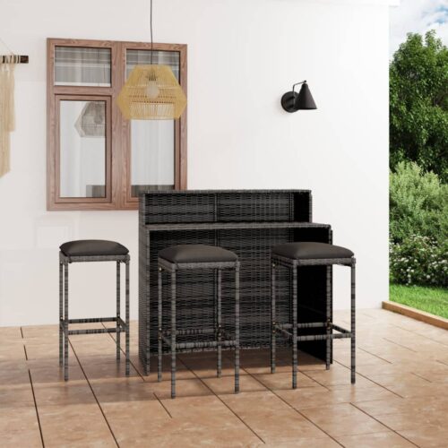 4-Piece Garden Bar Set with Cushions Outdoor Patio Lounge Furniture Grey - Image 2