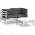 3-Piece Garden Sofa Set with Anthracite Cushions Outdoor Patio Lounge Furniture Pinewood