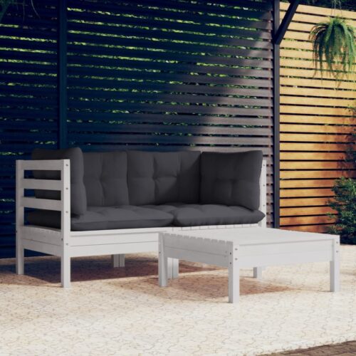3-Piece Garden Sofa Set with Anthracite Cushions Outdoor Patio Lounge Furniture Pinewood - Image 2