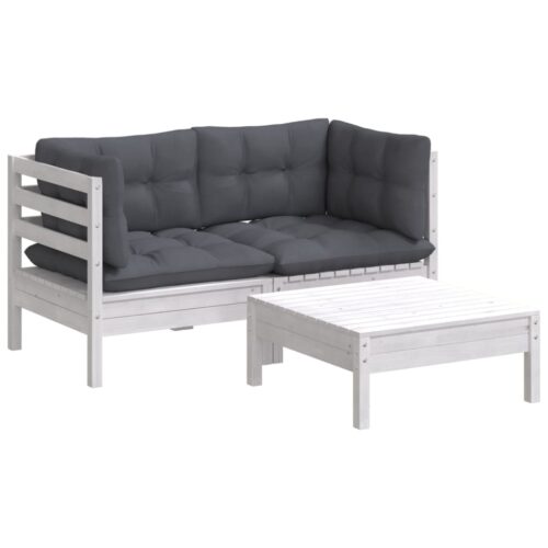3-Piece Garden Sofa Set with Anthracite Cushions Outdoor Patio Lounge Furniture Pinewood - Image 3
