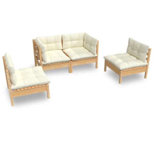 4-Piece Garden Sofa Set with Cream Cushions Outdoor Patio Lounge Furniture Solid Pinewood - Image 7