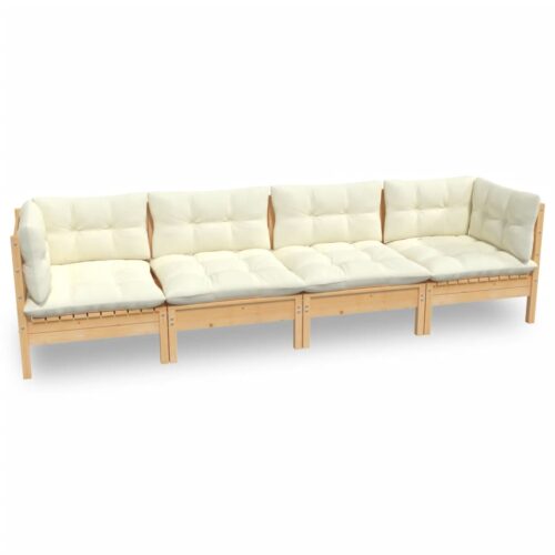 4-Piece Garden Sofa Set with Cream Cushions Outdoor Patio Lounge Furniture Solid Pinewood - Image 7